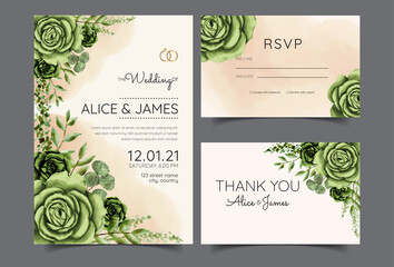 Set of card with flower rose, leaves. Wedding ornament concept. Floral poster, invite. Vector decorative greeting card or invitation design background.