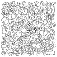 Coloring book for adults and children.. Floral cartoon vector doodle designs .