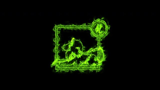The Leo zodiac symbol, horoscope sign lighting effect green neon glow. Royalty high-quality free stock of Leo signs isolated on black background. Horoscope, astrology icons with simple style