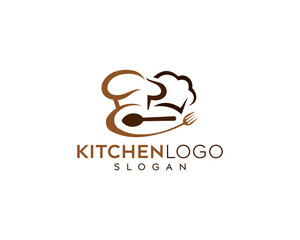 Kitchen hat, spoon and fork vector logo design, restaurant logo design