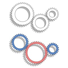 Silhouettes of cogwheel gear mechanisms. Vector illustration.