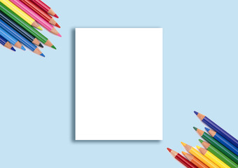 Fototapeta premium Rectangular layout of the invitation card with colored pencils.