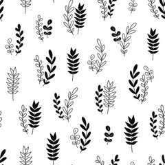 Stylish Spring seamless pattern with branchs and grey leaves in pantone 2021 colors. Vector Easter pattern in and Ultimate Gray trendy colors.