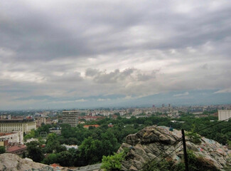 Panorama of the city of Plovdiv. Historic center, hills and houses. Balkans. Bulgaria. Europe