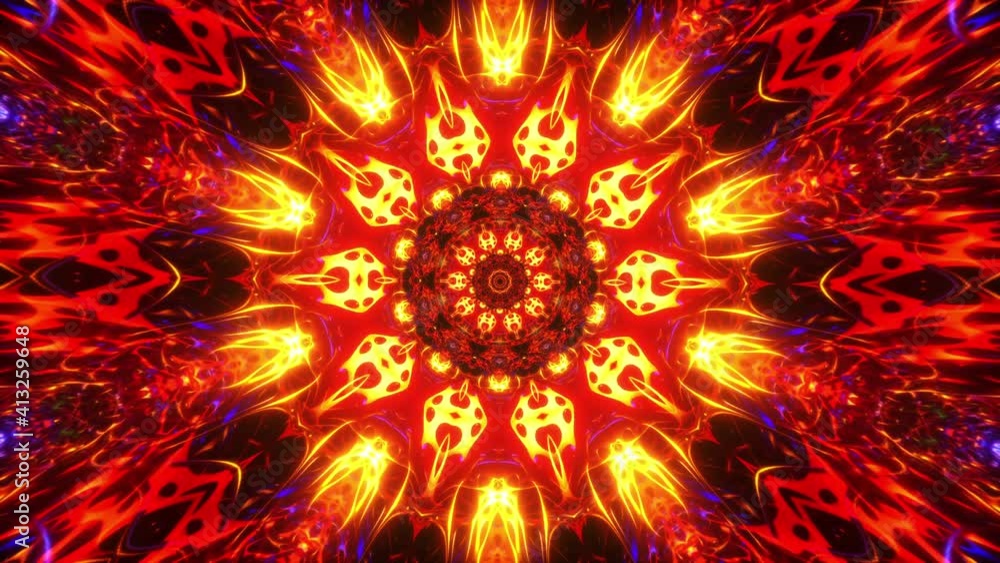 Poster 4k fractal animation. kaleidoscope flicker. abstract shining mandala loop. digital animation of a lo