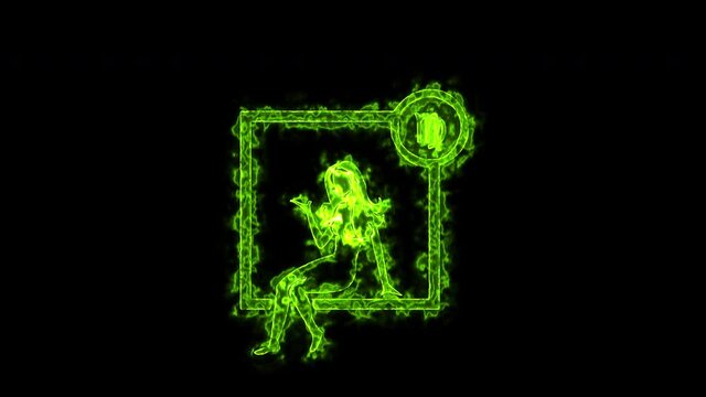 The Virgo zodiac symbol, horoscope sign lighting effect green neon glow. Royalty high-quality free stock of Virgo signs isolated on black background. Horoscope, astrology icons with simple style