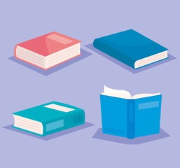 bundle of text books literature icons vector illustration design