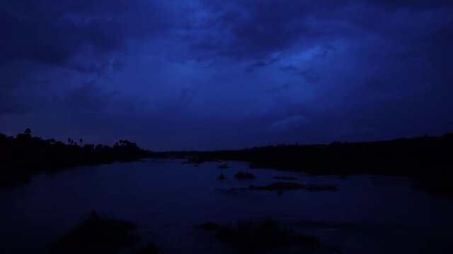 time-lapse of a storm in Cauvery river in Tamil Nadu, during the blue hour. 