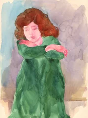 Rolgordijnen watercolor painting. sad woman. illustration.   © Anna Ismagilova