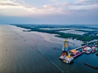 Chachoengsao / Thailand / November 08, 2020 : Wat Hong Thong. Beautiful Temple sitting on the sea....