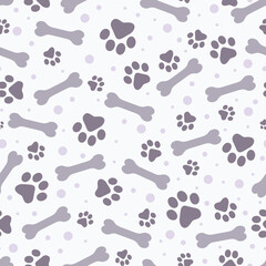 Fototapeta na wymiar Seamless pattern paw print and bone. pastel background. Vector Illustration