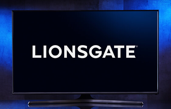 Flat-screen TV set displaying logo of Lionsgate