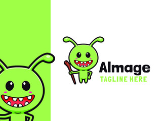 Cartoon cute alien mage character logo