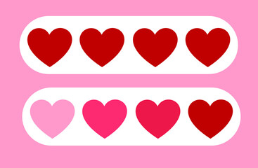 set of hearts. Vector illustration of love meter in red, can be used for logos, symbols, signs and decorations. full of love