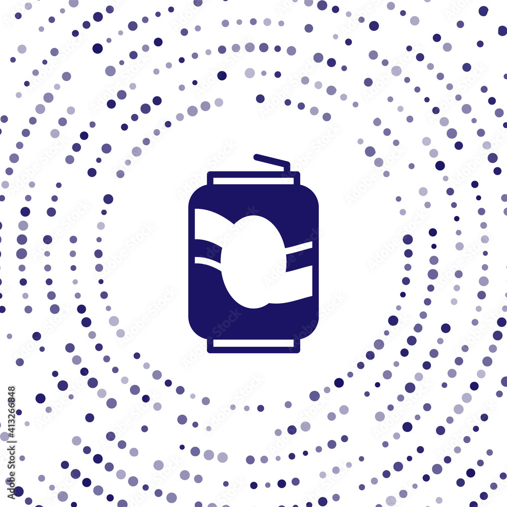 Poster blue soda can icon isolated on white background. abstract circle random dots. vector.