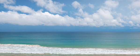 View of blue sea. Wide photo.