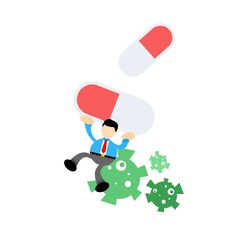businessman worker cure medicine corona virus pathogen cartoon doodle flat design style vector illustration