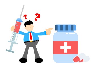 businessman worker and drug health medic industry cartoon doodle flat design style vector illustration