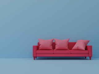 Pink sofa in blue living room 3d renderings