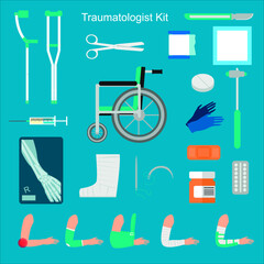 Fototapeta na wymiar Traumatologist kit doctors set