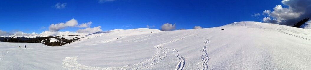Fototapeta na wymiar Winter - white landscape in the mountains - panoramic