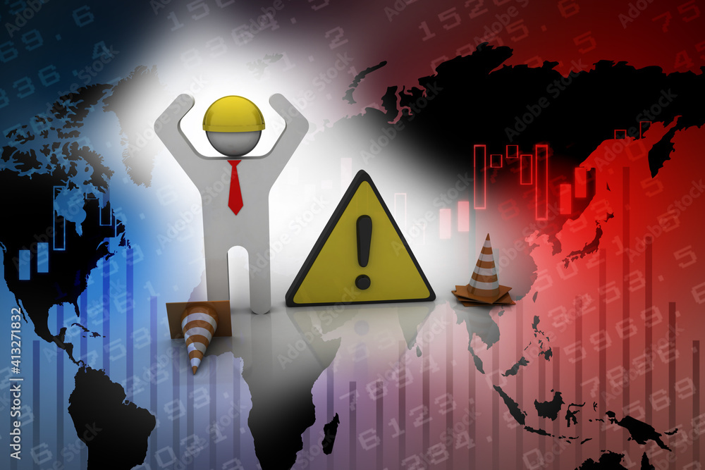 Poster 3d rendering exclamation sign with warning