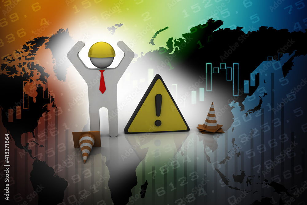 Poster 3d rendering exclamation sign with warning