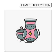 Pottery hand draw color icon.Unique pitchers. Folk concept. Special ornament on jars. Beautiful painting pottery. Oldest and most widespread of the decorative arts. Isolated sketch vector illustration