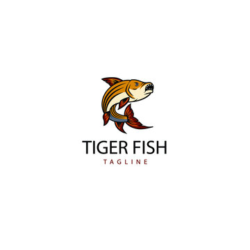 tiger fish logo icon design vector illustration template. unique logo