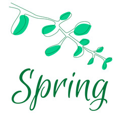 Line art minimalistic vector with leaves and text on white background. For logo, web-design, patterns, etc