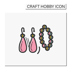 Handmade accessories hand draw color icon. Love to create unique and personal earrings and necklace. Special accessories. Aesthetic handmade concept. Isolated sketch vector illustration