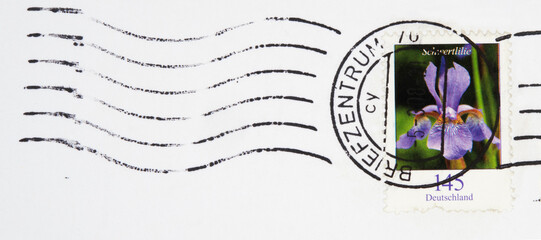 Briefmarke stamp gestempelt used frankiert cancel post letter mail brief  schwertlilie lila purple...