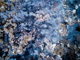 Abstract aerial view of water and ice patterns