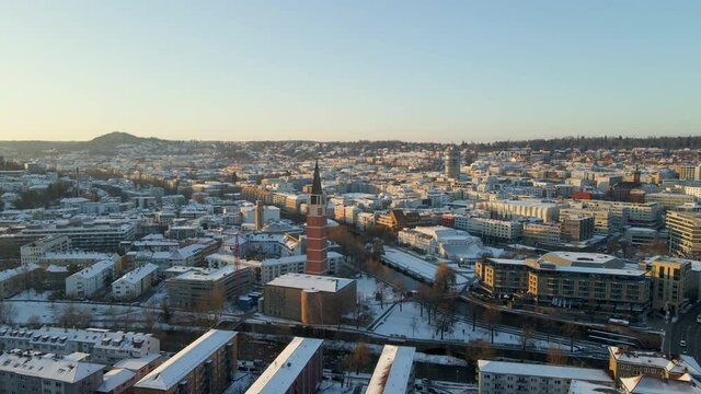 Ariel view of Pforzheim (Baden-Wuerttemberg, Germany) during winter.