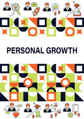 Personal growth brochure. Business and career .Personal development cover design and flyer layout templates. Vector illustrations with icons for marketing material, ads and magazine, presentation