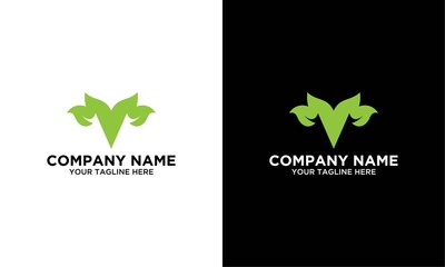 Initial Letter V Green Leaf Logo Design Element