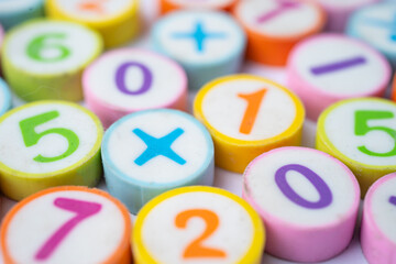 Fototapeta premium Math number colorful on white background, education study mathematics learning teach concept.