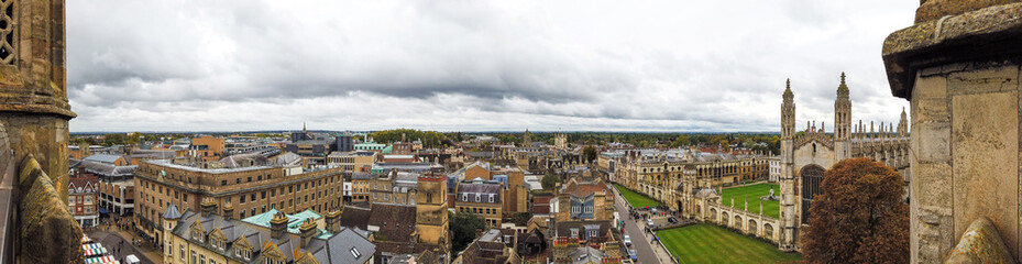 Panorama of the city Cambridge from the observation tower of St.Mary's church in top view with old...