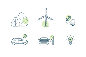 set of icons about green energy and electric cars
