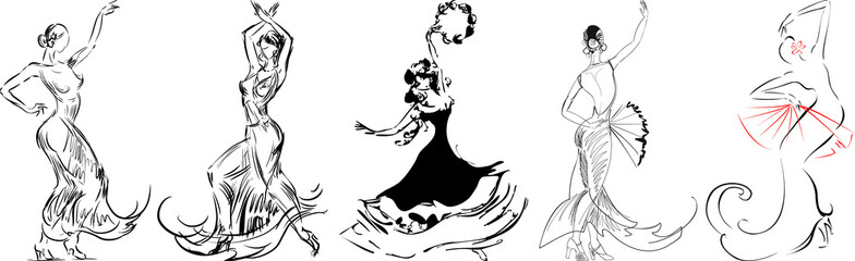 Set with sketches of flamenco dancers in various poses