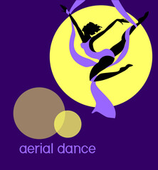 Silhouette of female aerial dancer on purple aerial silk