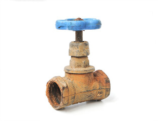 Old rusty stop valve isolated on white background