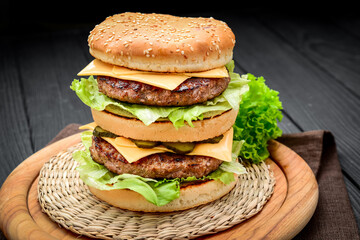 A classic style double cheeseburger with two beef patties