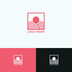 Simple monoline sunset and sunrise logo template