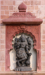 Bagalkot, Karnataka, India - November 8, 2013: Sri Sangameshwar Temple. Gray-blueish statue of...