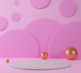 3d render geometric shape pink cream scene minimal with marble podium.