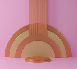 Obraz premium 3d render Geometrical abstract background Scenes with gold podium scenes in pink and gold background.