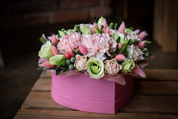 Bright and gorgeous flower floral bouquet of lovely red flowers for Valentines day. Close up photo