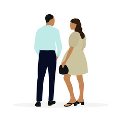 Female character with handbag and male character on white background