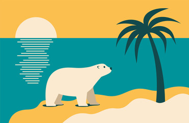 Climate change - polar bear looking at palm tree